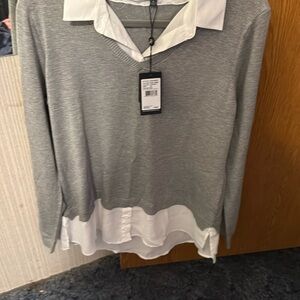 Adrianna Papell Heather Gray Twofer Sweater NWT size XL